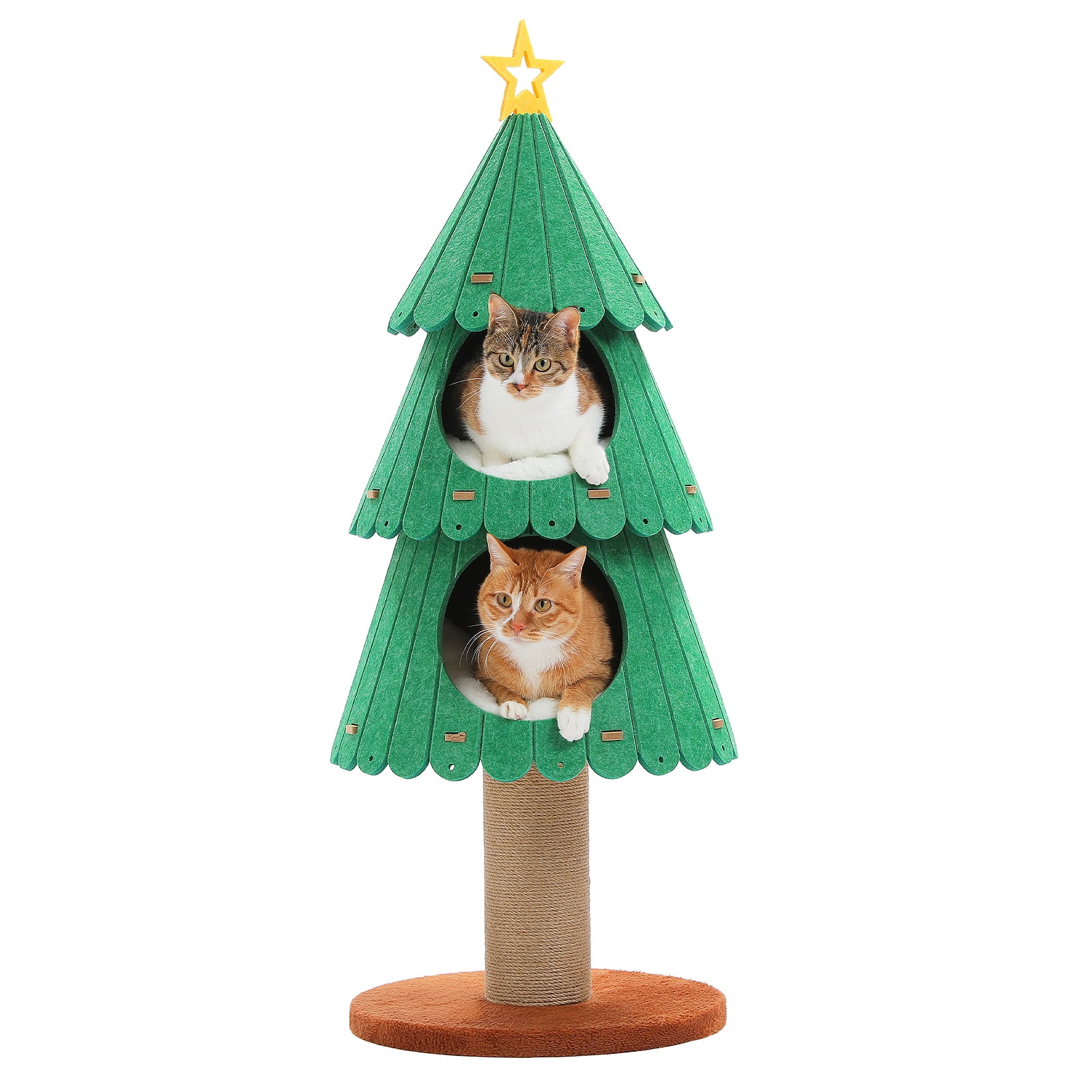 42.9" PEQULTI Christmas Cat Tree for Indoor Cats Cat Tower with 2 Cozy Houses Cat Furniture Green