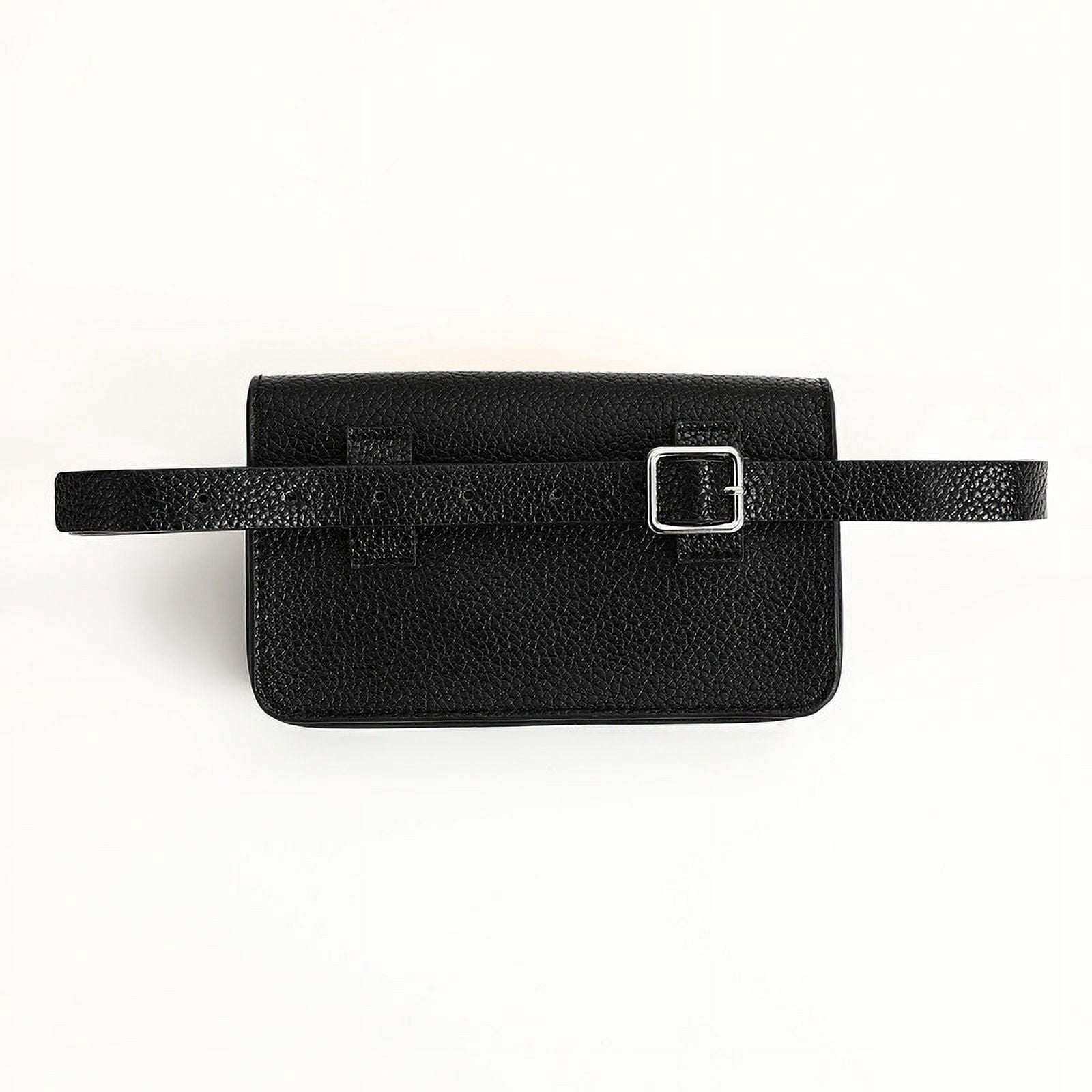 RISANTRY Women's Trendy Fanny Packs Black Leather CrossBody Bag Fashion Waist Pack Functional Belt Bag Adjustable Leather Strap