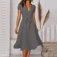 thumbnail image 4 of asdoklhq Spring Wedding Guest Dresses for Women Fashion Vintage V Neck Short Sleeve Dresses Gray L, 4 of 4