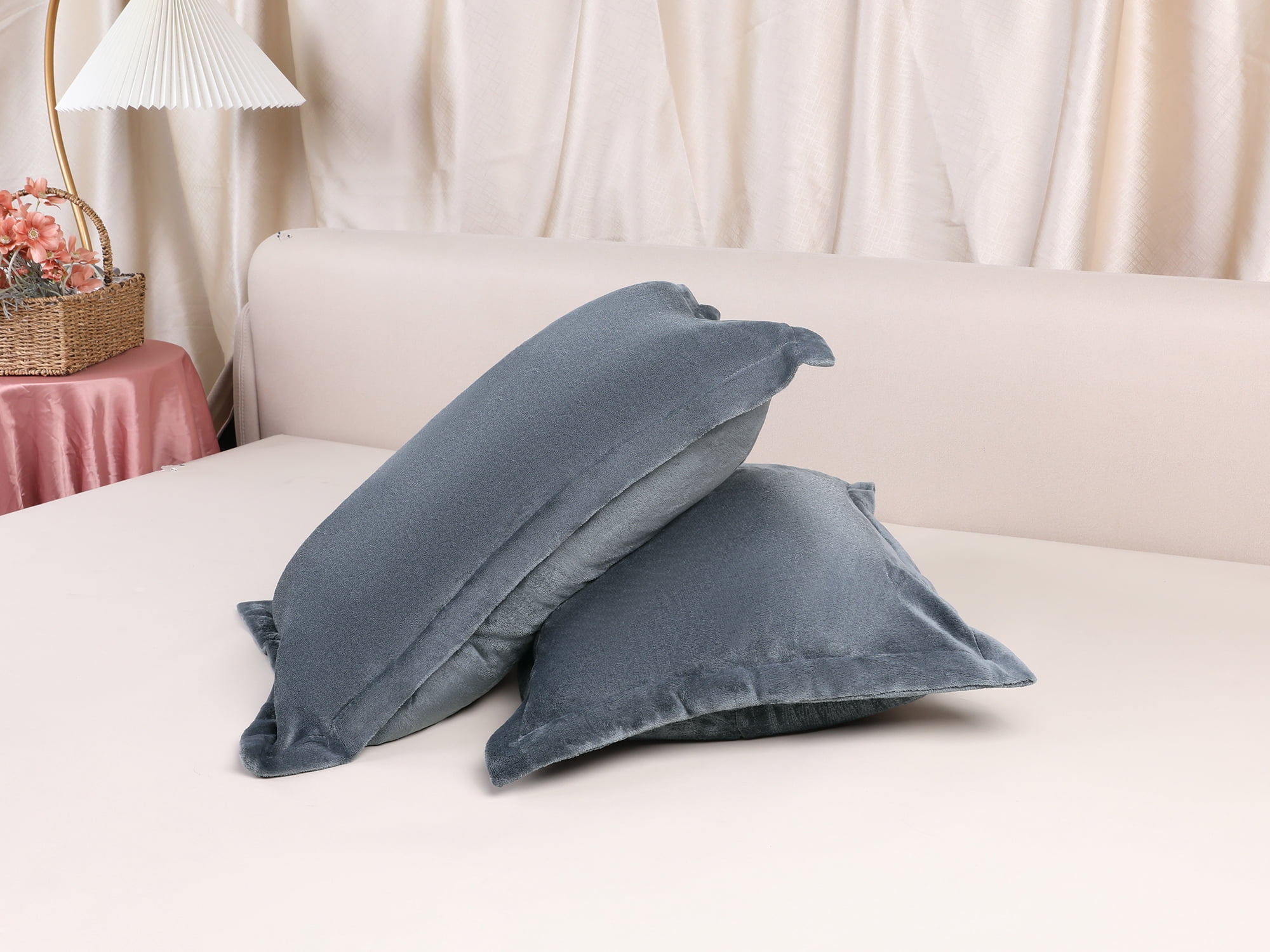 Unique Bargains Velvet Pillow Cases Pillow Covers with Zipper Closure 2pcs Queen Dark Gray