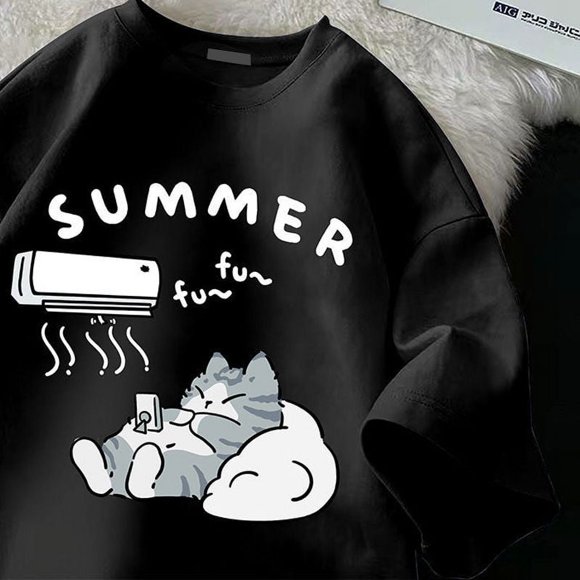Nouveaux T-shirts à Manches Courtes d'Été Imprimés à Col Rond Taille Très Grande pour couples, Mignons et Polyvalents, Hauts Simples Tendance y2k JIANGLANG