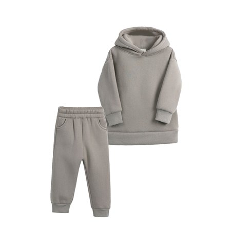 

Odeerbi Toddler Sweatshirt Thickened Autumn Winter Children s Wear Boys Girls Sports Suit Casual Pullover Hooded Sweater Trousers Two-piece Set Dark Gray