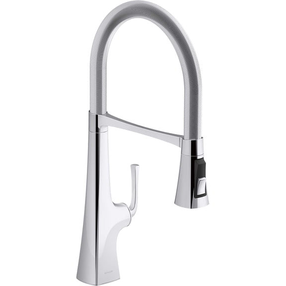 Open Box Kohler 22061-CP Graze Semi-pro, 3 Function Commercial Kitchen Faucet with Pull Down Sprayer, Standard, Polished Chrome