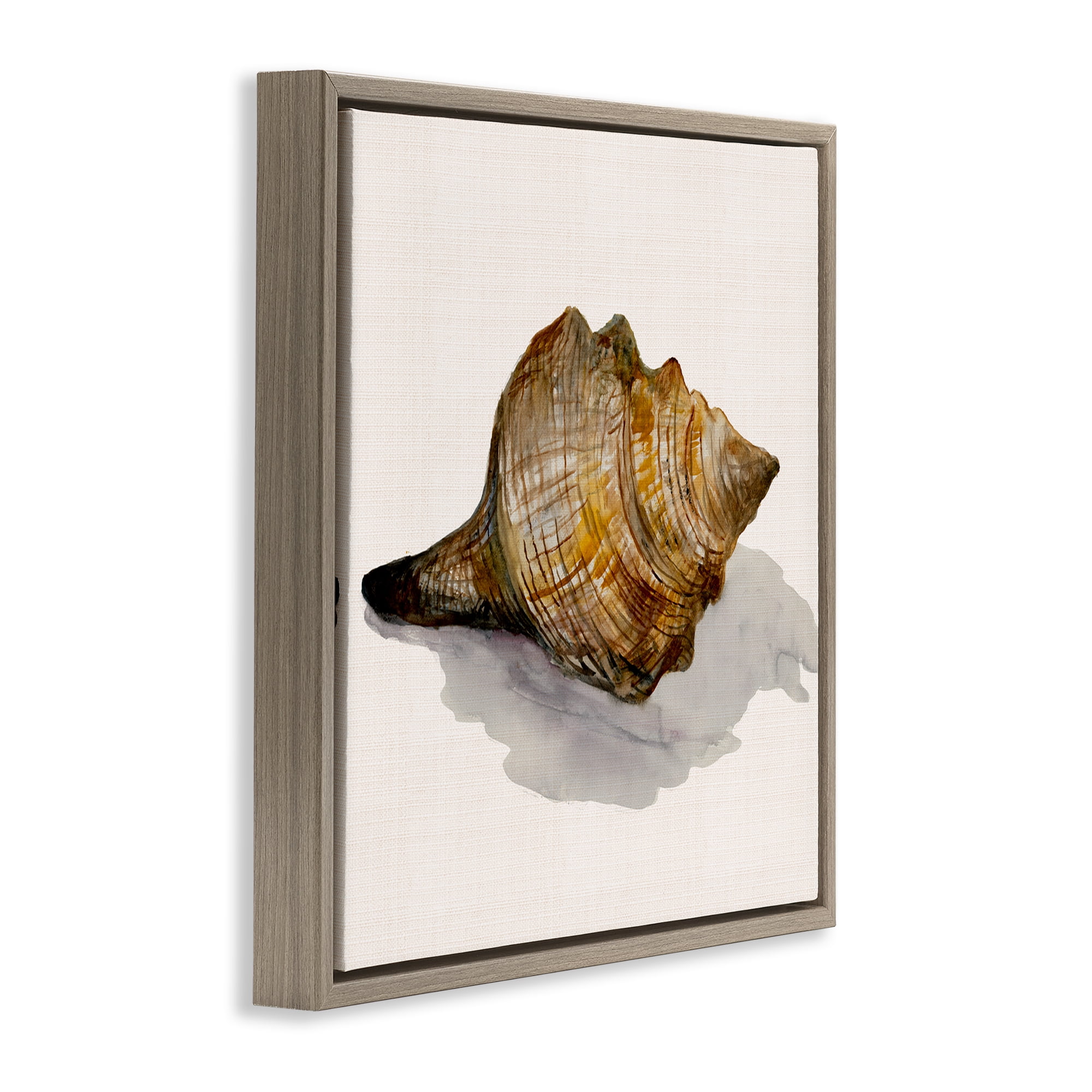 Stupell Industries Conch Shell on Beige Nautical & Beach Painting Brown Floater Framed Canvas Art Print Wall Art, 18 x 18