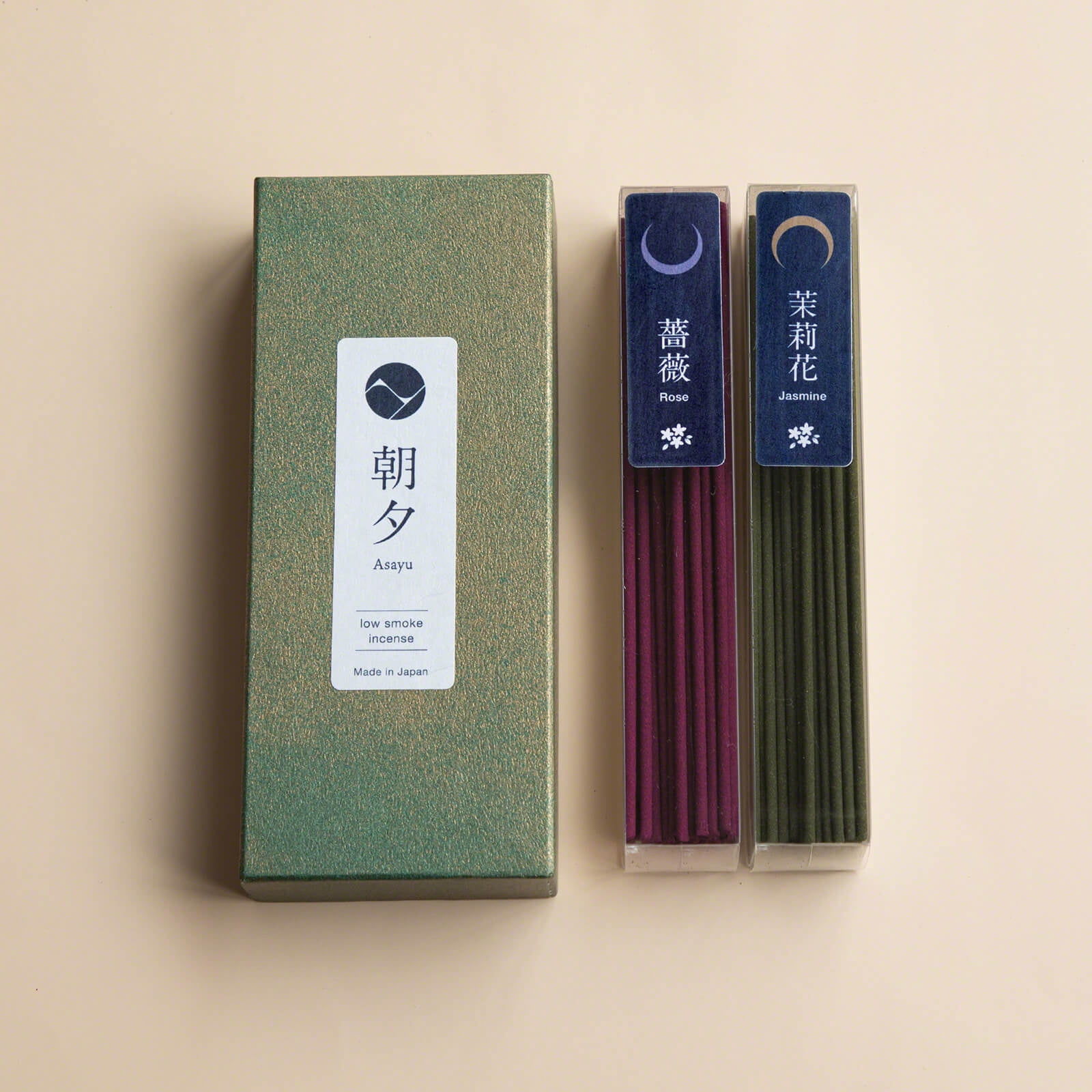 Asayu Japan Low Smoke Incense Sticks Set Jasmine and Rose Made in Japan 1.41oz