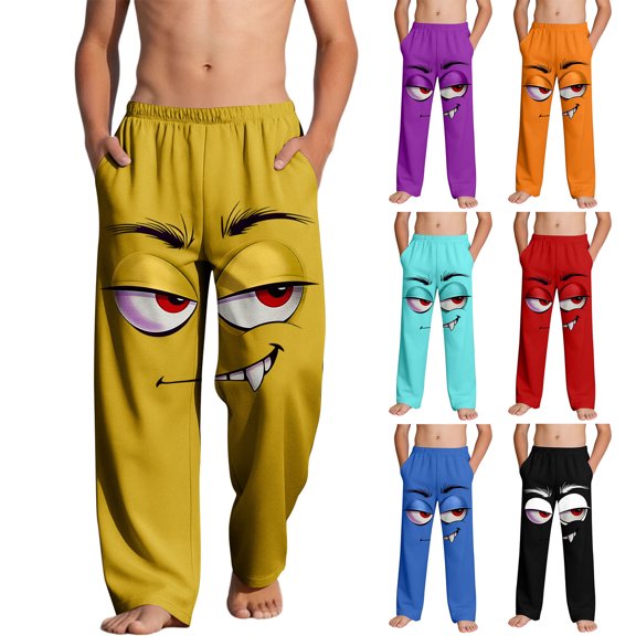 SGFCWSX Boys Casual Pants Elastic Waist Loose Fit Print with Pockets Trousers for Kids Yellow Size 8 Years