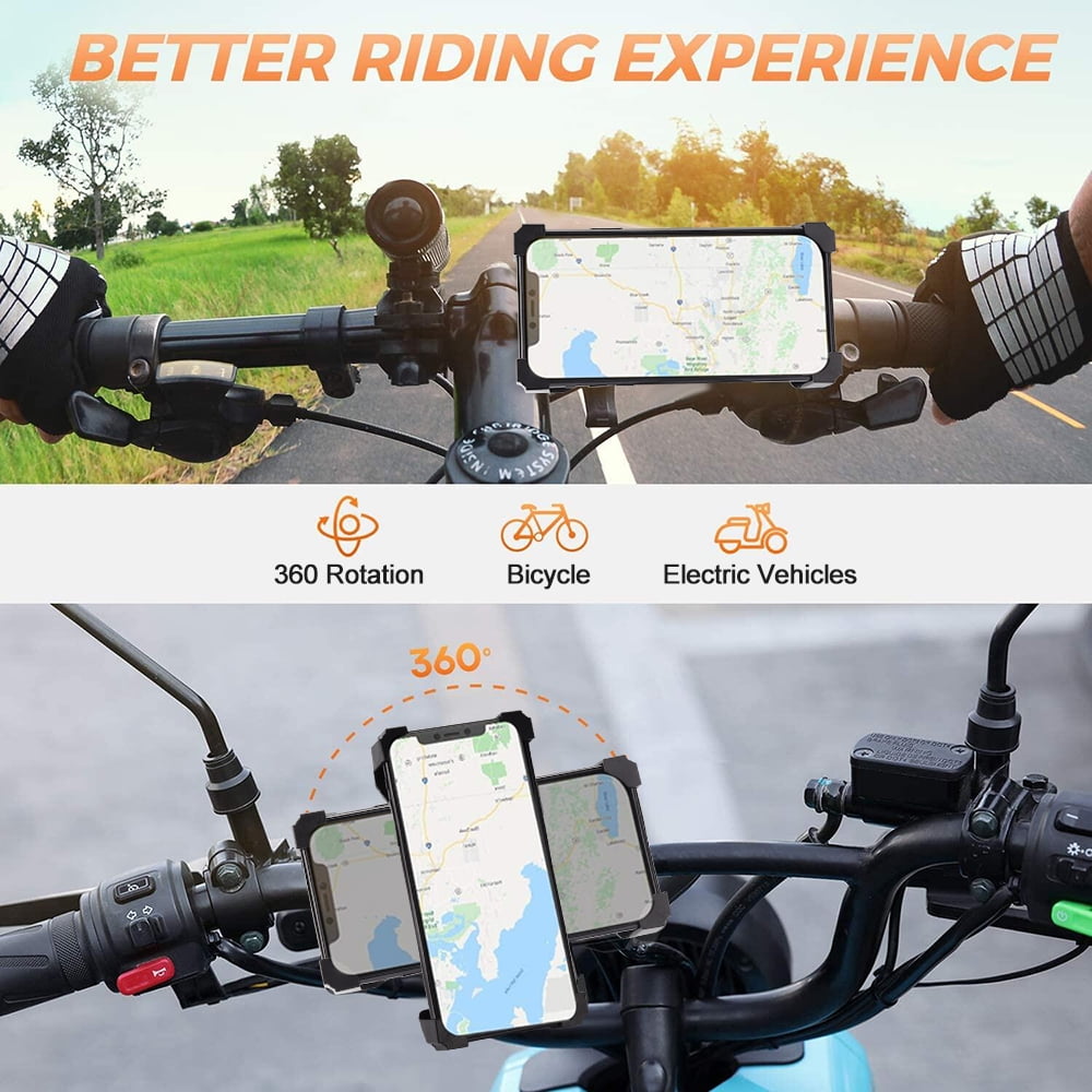 BPC Motorcycle Bike Phone Mount, 360 Degree Rotation Cradle Clamp for All Phones - Black