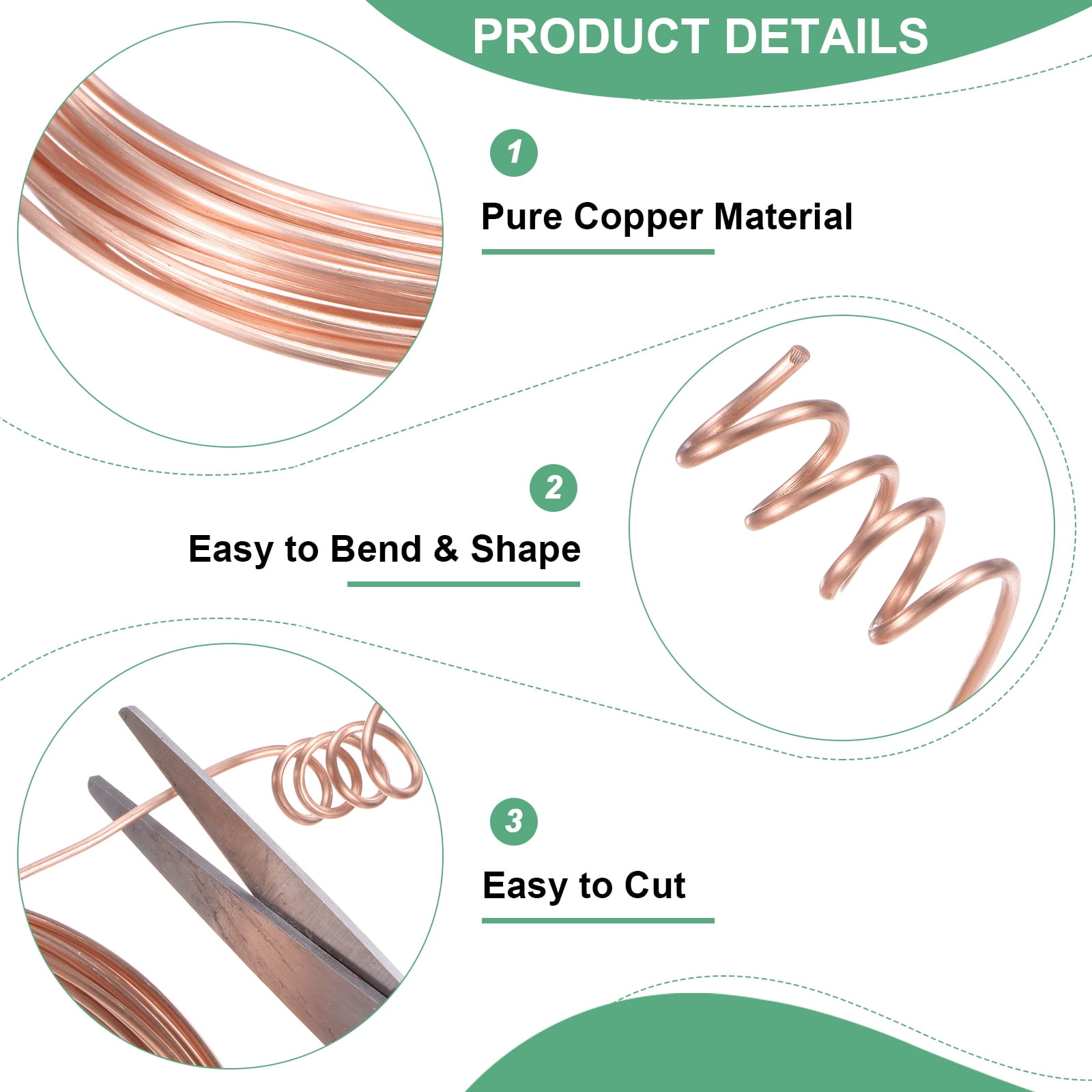 3-Rolls 99.9% Soft Copper Wire, 18 17 15 Gauge 16FT Pure Copper Wire for DIY [5M Each]