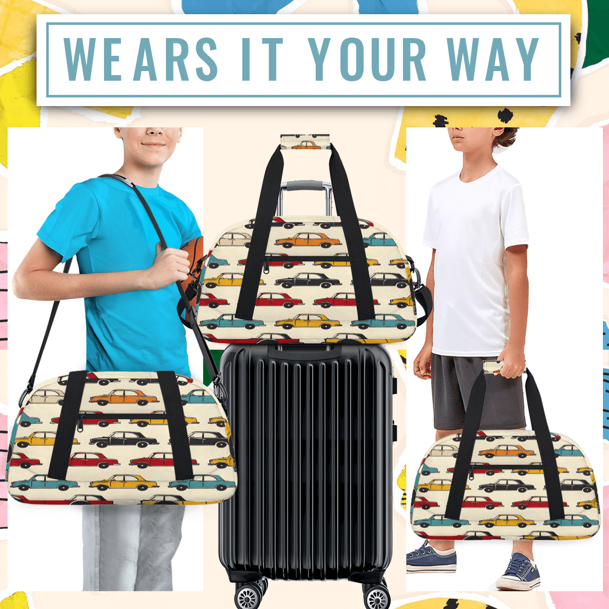 Herdesigns Cars Sports Duffle Bag for Women & Men, Gym Bag Dance Bag Overnight Bag Carry On Weekender Travel Bag
