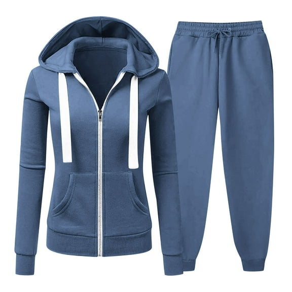ZQUUVOU Women's Hoodie Sweatpants Set Zip Up Drawstring Loose Pullover Jacket and Joggers Casual Athleisure 2 Piece Outfit Dark Blue