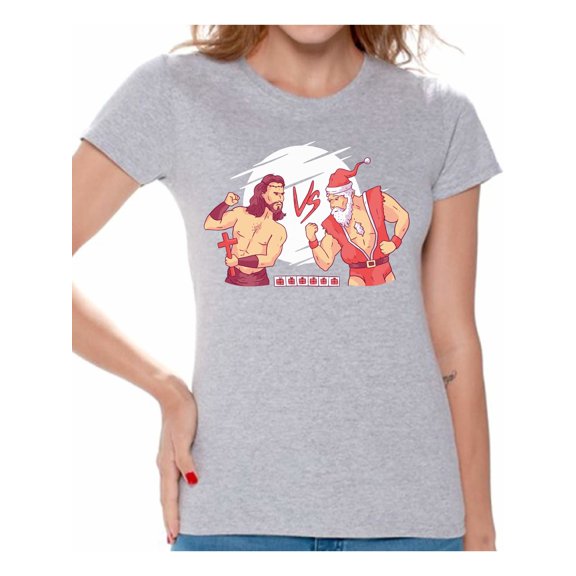 Christmas Combat Women Shirt Xmas Gifts for Her Jesus VS Santa Women's Tee Happy Holidays Merry Xmas T-Shirt