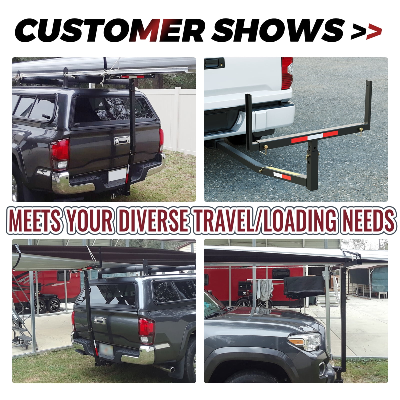HECASA 2 in1 Adjustable Extender Extension Foldable Rack 2 inch Hitch Receiver Pick Up Truck SUV Bed Ladder Boat Kayak Lumber Carrier 750lbs Capacity w/Flag