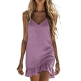 thumbnail image 7 of Summer Dresses for Women V Neck Sleeveless Mini Sundress Loose Flowy Ruffle Hem Boho Beach Vacation Linen Dress,Sizes S-2XL, 7 of 7