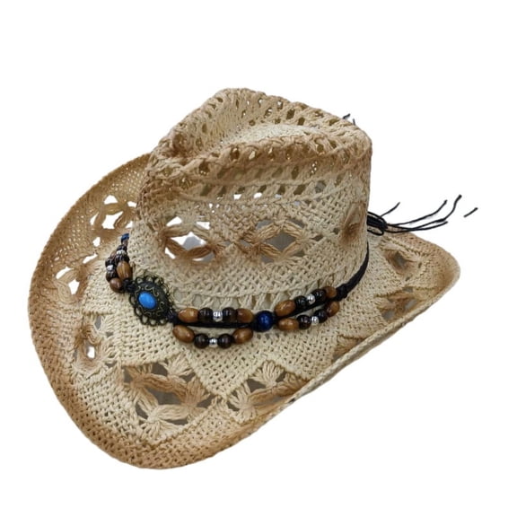 Straw Cowboy Hat for Men Women Western Outback Cowgril Hat Wide Brim Summer Breathable Beach Sun Hat Costume Party