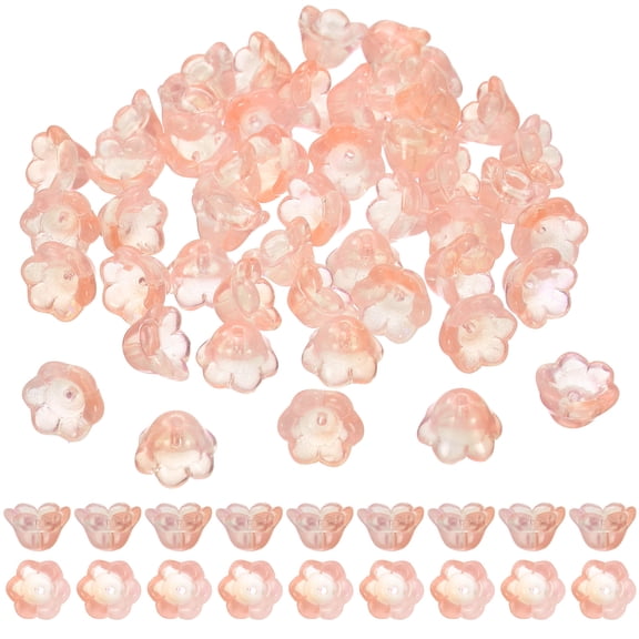 Uxcell 100 Pcs Glass Flower Beads for Jewelry Making, Glass Trumpet Flower Spacer Beads for DIY Necklace Earrings Bracelets Crafts Supplies, Orange