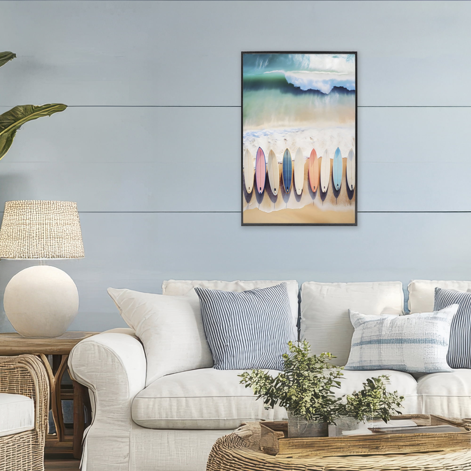 Stupell Industries Aerial View Surfboards Shoreline Black Framed Giclee Art, design by Creative Studio