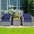 thumbnail image 4 of Gymax 3PCS Rattan Patio Conversation Furniture Set Outdoor Yard w/ Navy Cushion, 4 of 10