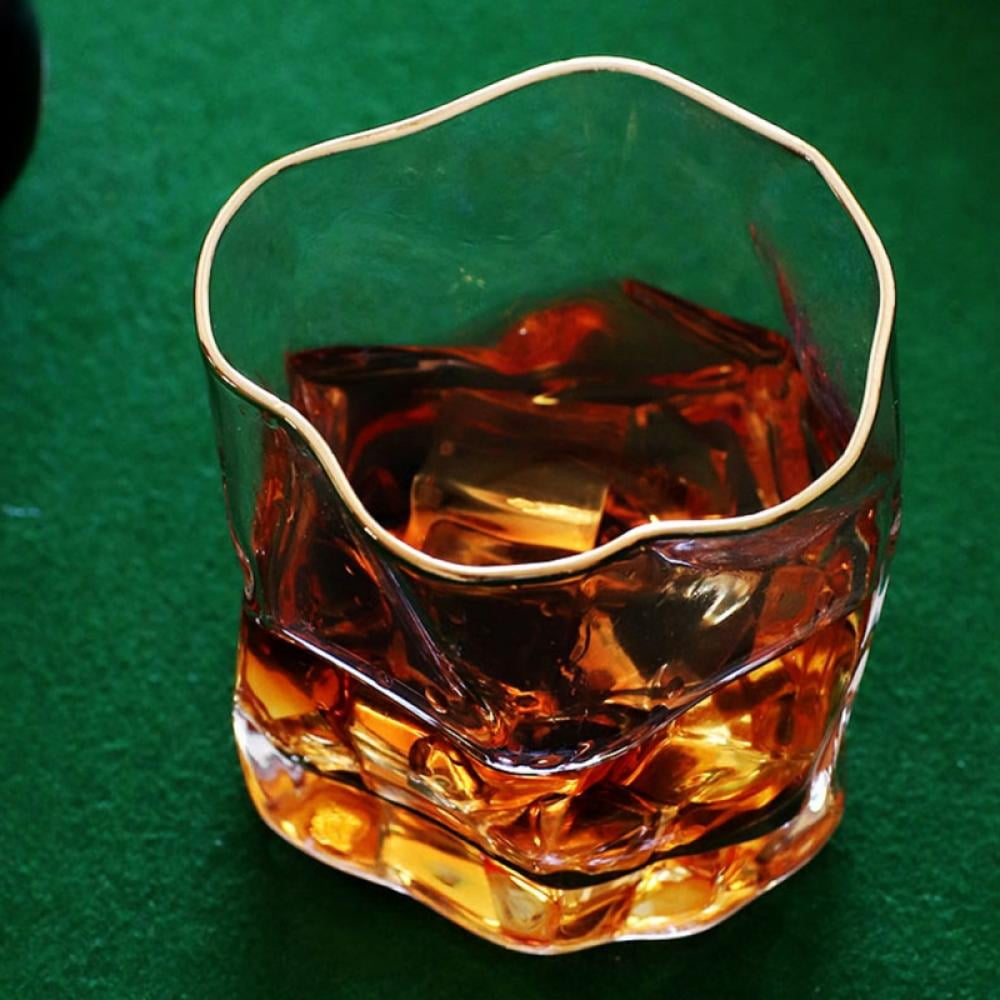 1pc Amber Twisted Glass Cup, Ins Style Whiskey Transparent Glass Cup, Unique  Folding Water Cup Applicable For Daily Life