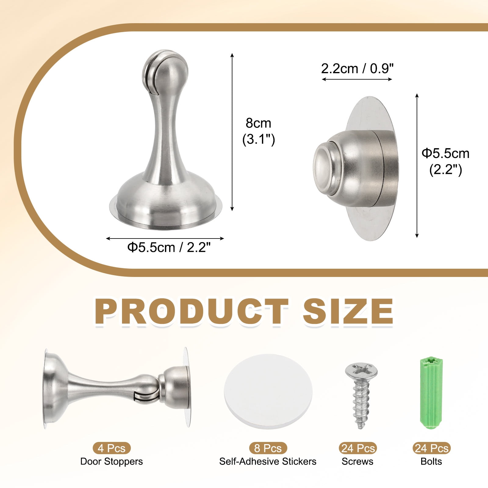 Magnetic Door Stoppers Stainless Steel Door Stops Wall Floor Mounted Doors Holder Silver Tone, 4 Pack