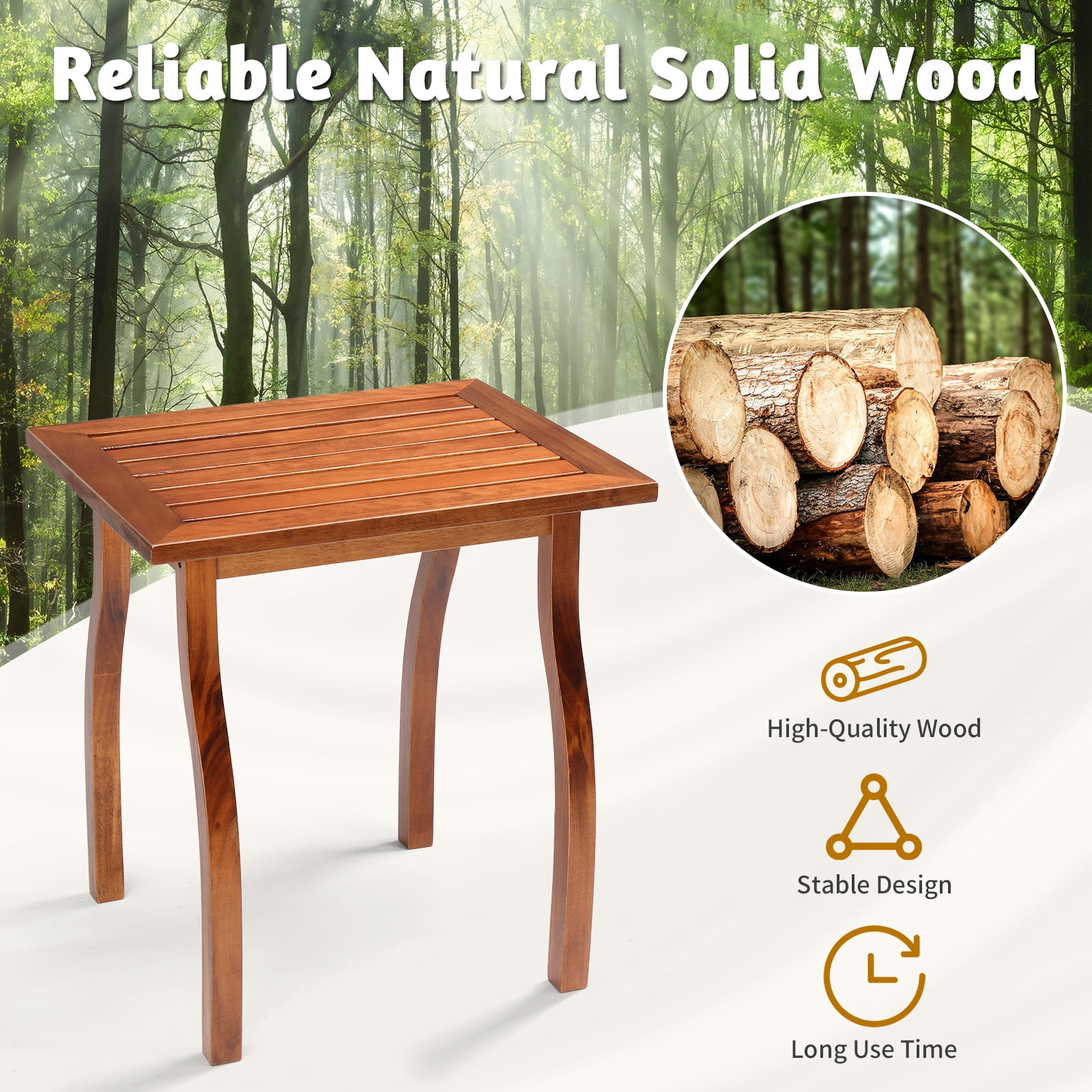 Ktaxon 20in Wood Side Table, Patio Coffee End Table with Curved Leg, for Indoor Outdoor Balcony Lawn Pool, Natural
