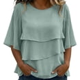 thumbnail image 2 of ClodeEU Women's Chiffon Tiered Ruffle Flared 3/4 Sleeve Blouse ,Casual Loose Fit Bohemian Top Gray,Women's Plus L, 2 of 6