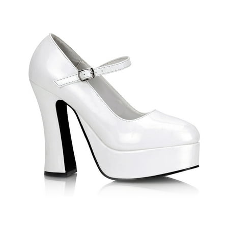 - 5 Inch Cute High Heel Mary Jane Chunky Heel Platform Pump White Patent