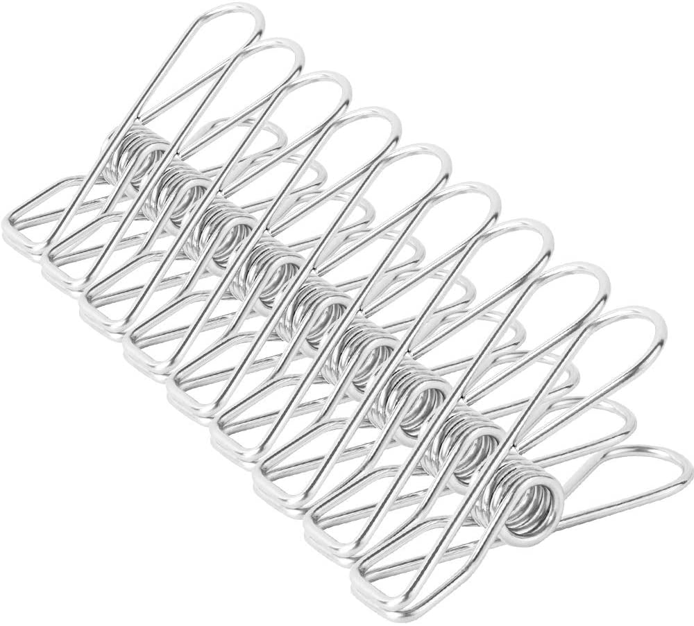 2 Pack Multi-Purpose Stainless Steel Wire Cord Clothes Pins Utility Clips Hook 