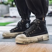 Men'S Versatile Canvas Shoes, High-Top Skate Shoes with a Vintage Worn Look