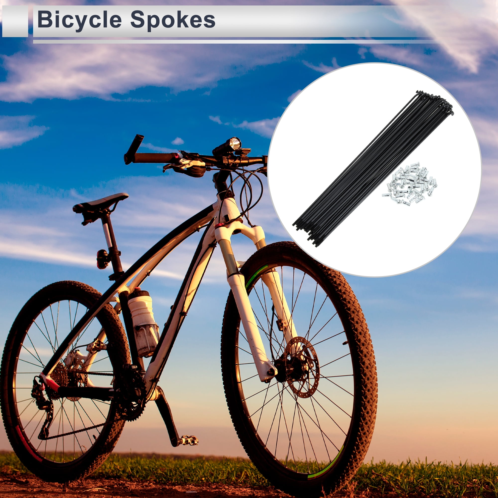 Unique Bargains 36Pcs Durable Universal 12G Bike Wheel Spokes with Nipples Black 9.65"
