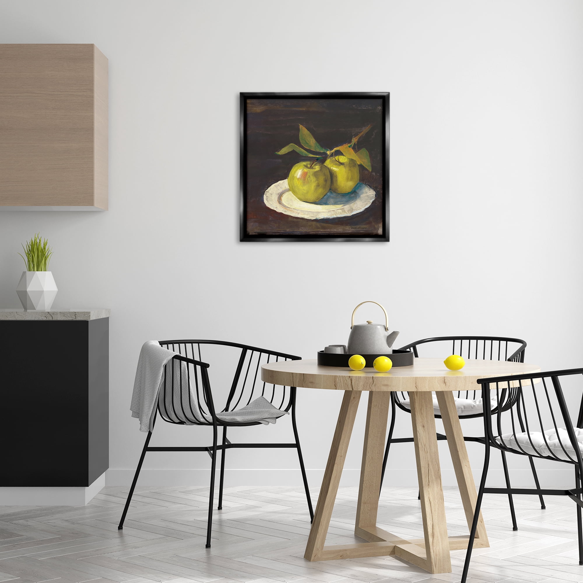 Stupell Industries Green Apple Still Life Food & Beverage Painting Black Floater Framed Canvas Art Print Wall Art, 25 x 25
