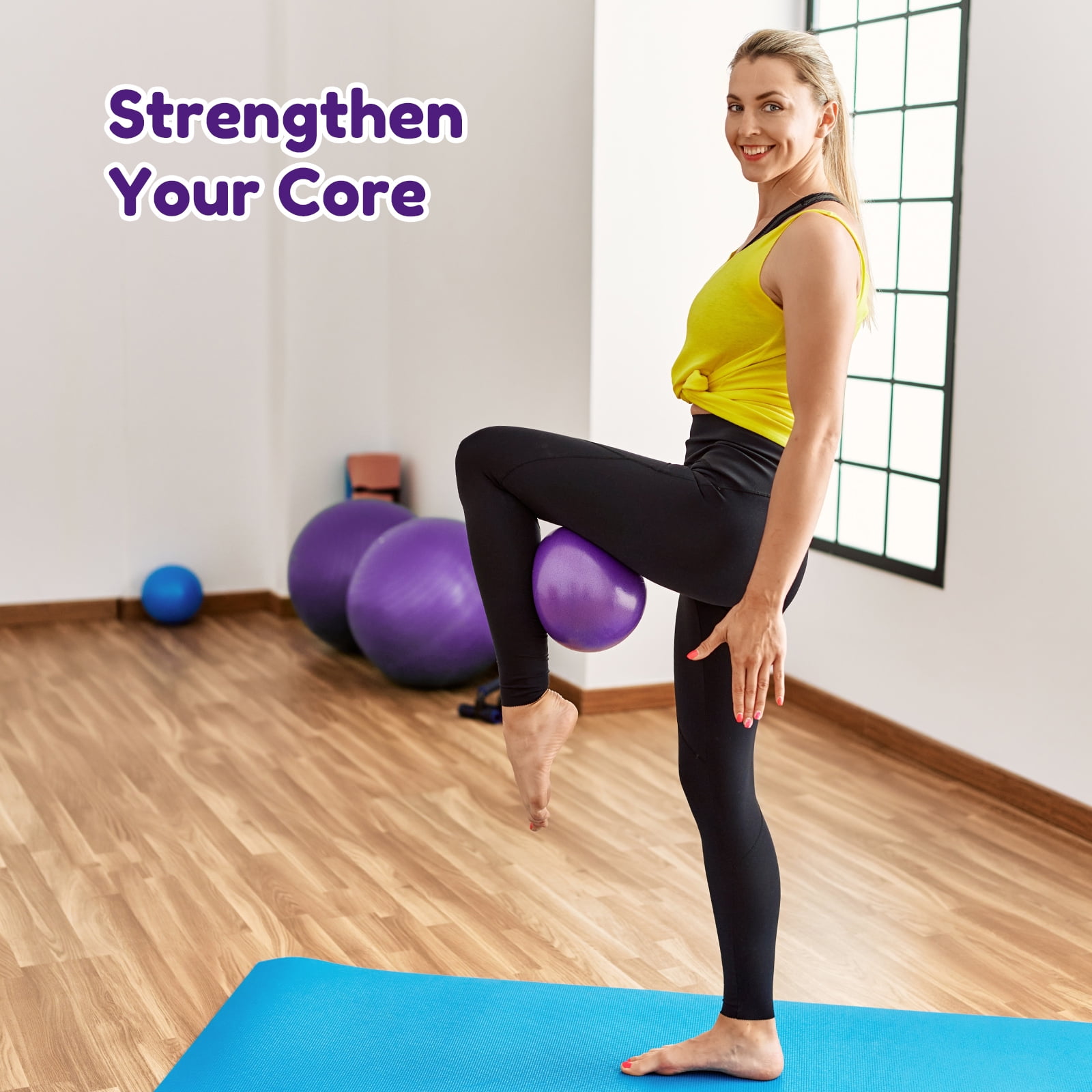 Lockways Yoga Ball, 2Pcs Anti Burst Exercise Ball for Fitness, Physical Therapy, Thick Heavy Duty Pilates Ball with Pump for Office, Home, Gym, Purple, 2 Sizes, 25.6 inch & 9 inch