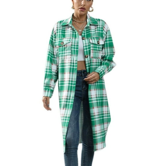 SWSMCLT Women's Long Coat Long Sleeve Trench Coat Travel Cotton Shacket Snow Soft Fashion Knee Length Classic Green 8-10