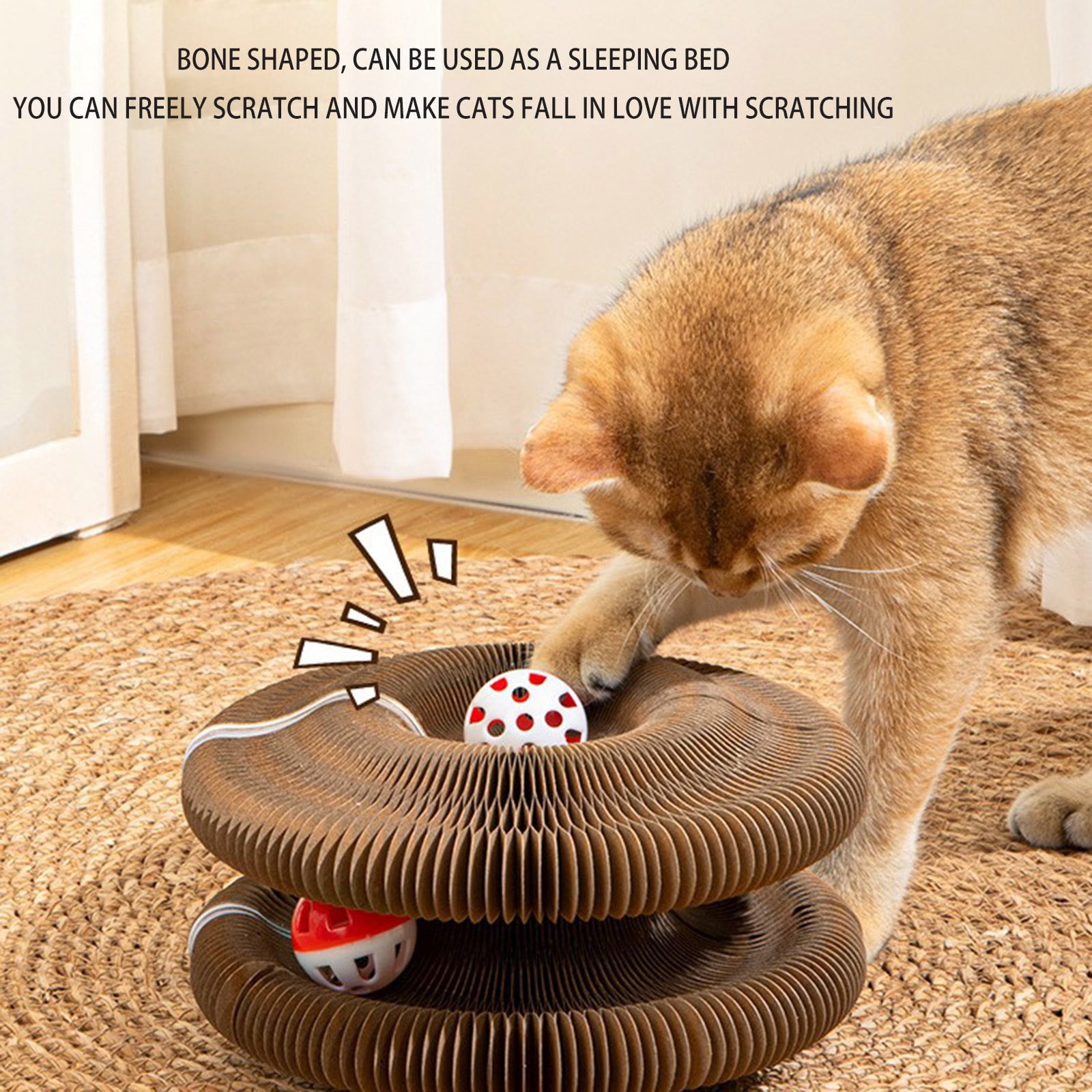 3 PcsMagic Accordion Cat Toy,Foldable & Reversible Interactive Scratching Board Toy,Durable Interactive Cat Toys for Indoor Cats