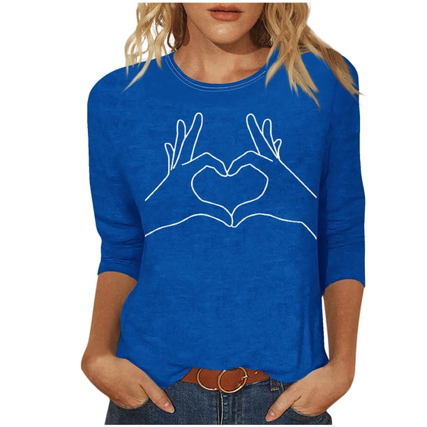 Tops de Cuello Redondo para las Mujeres Moda Impresa 3/4 Mangas Blusa Casual Top, Estante de Imitación