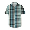 thumbnail image 4 of Handshe Mens Button Up Shirts Short Sleeve Plaid Printed Lapel Dress Shirt Vintage Classic Bowling T-Shirts, 4 of 6