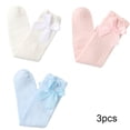 thumbnail image 3 of Esaierr 3-12 T Kids Baby Girls Knee High Socks Toddler Bow Mesh Thigh High Socks Spring Summer Compression Socks Cotton Uniform Socks 3 Pairs, 3 of 9