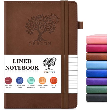 Lined Journal Notebook for Men & Women 160 Pages College Ruled Journal for Writing A5 Hardcover Leather Notebooks for Work School Business Travel Daily Diary 5.9 x 8.5 (Brown)