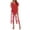 Red, variant on Women's Leaf Print Two-Piece Set, Round Neck Short Sleeve Top with Matching High Waist Cropped Pants, Casual Outfit for Everyday Wear