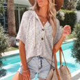 thumbnail image 3 of UDAUDU Womens Summer Tops 2026 Short Sleeve Button V Neck Waffle Knit Lightweight Drawstring Hoodies Spring Fashion Casual Blouses Shirts Purple S, 3 of 7