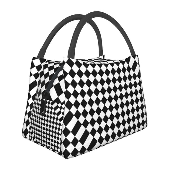 Insulated Lunch Tote Bag Black White Checkered Pattren Lunch Bag For Women Men