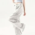 thumbnail image 7 of hotojiny Cargo Pants Women Button Low Rise Drawstring Bow Tie Sweatpants Streetwear Cute Casual Pockets Hiking Wide Leg Trousers, 7 of 7