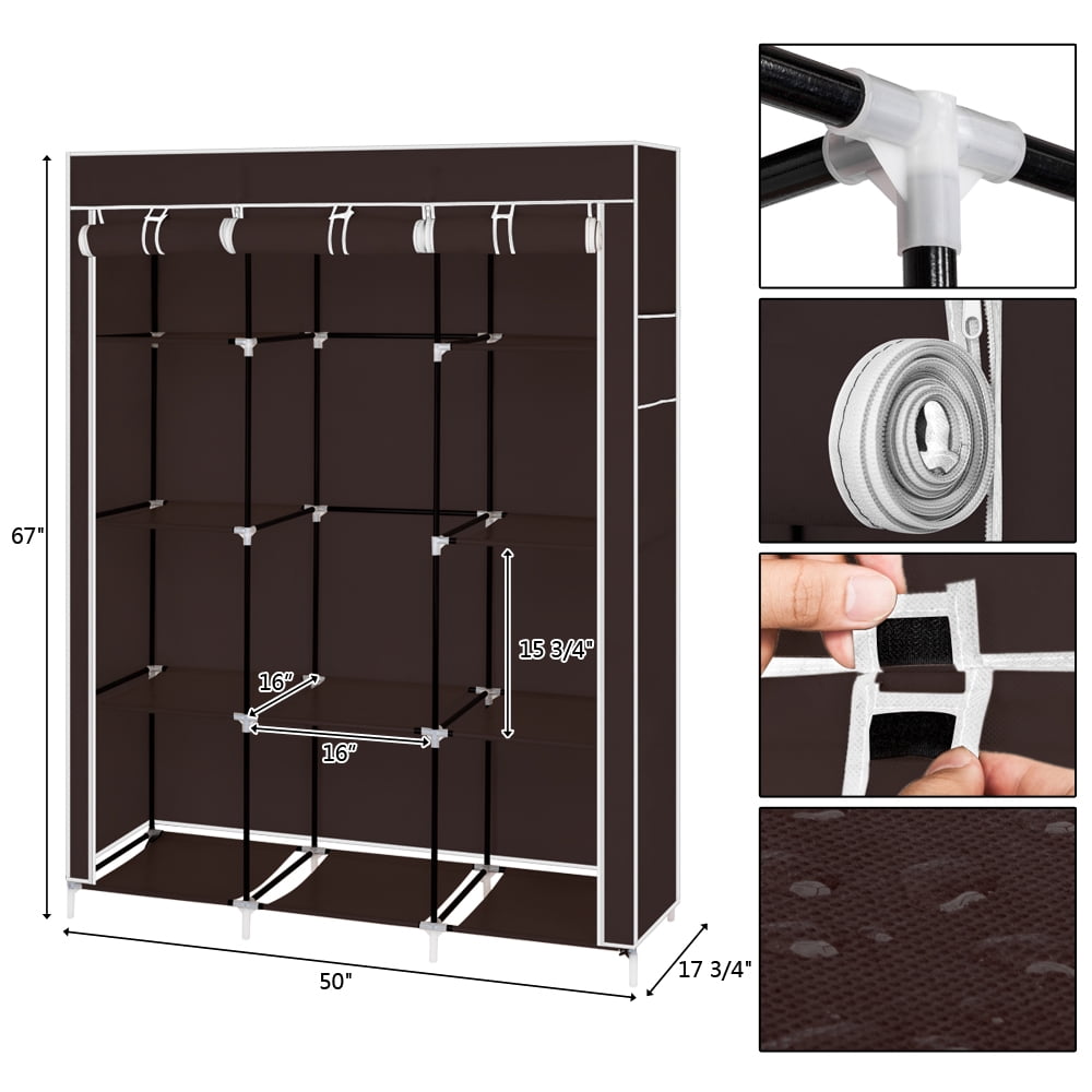Kepooman 67" Portable Clothes Closet, Non-woven Fabric Wardrobe with 10 Shelves, Dark Brown Kepooman 67" Portable Clothes Closet, Non-woven Fabric Wardrobe with 10 Shelves, Dark Brown