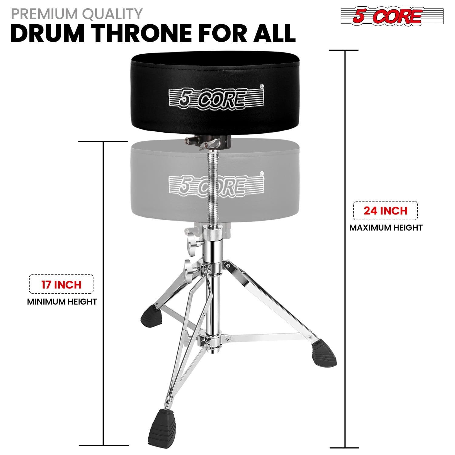5Core Drum Throne Padded Guitar Stool Swivel Adjustable Drummer Seat Music Chair BLACK VELVET