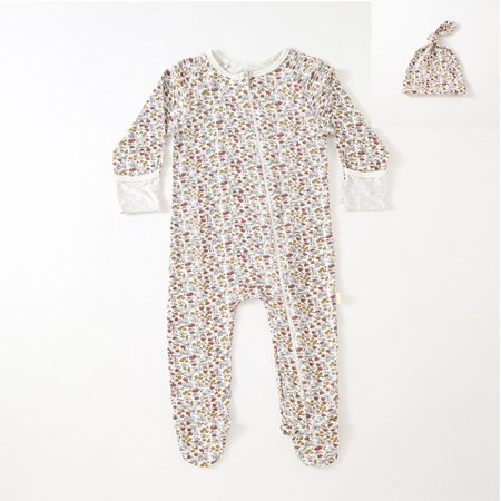 

0-12 Months Newborn Baby Boys Girls Romper Jumpsuit Bodysuits Zip Front Pajamas Hat Outfits Sets Infant Unisex Sleepers Clothes.Floral.0-3 Months