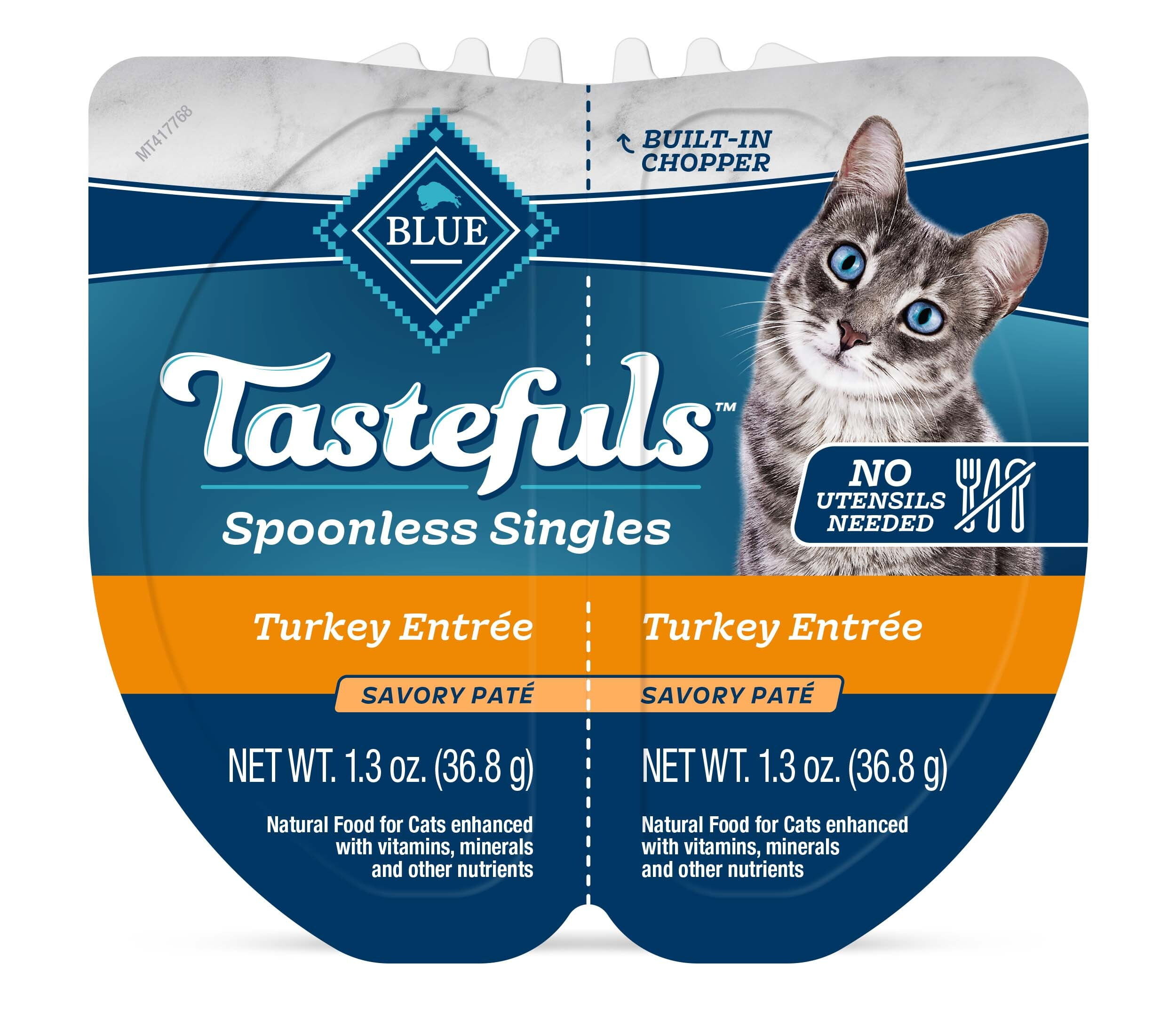 Blue Buffalo Tastefuls Spoonless Singles Turkey Pate Wet Cat Food for Adult Cats, 2.6-oz Twin-Pack Tray