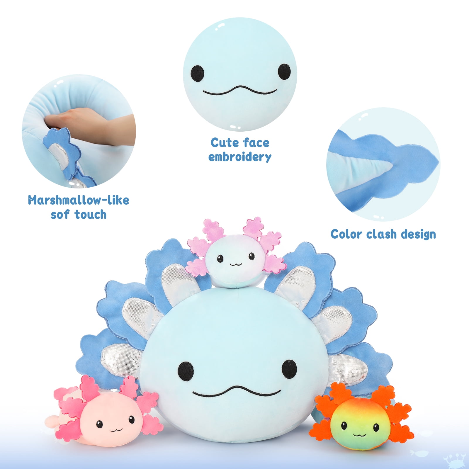 MaoGoLan 23.5" Giant Axolotl Stuffed Animals with 3 Babies Inside Large Axolotl Plush Toy Stuffed Salamander Toys