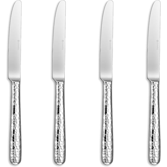 Premium 9.3" Louise Dinner Knives, Set of 4, Brightly-Mirror polished, Stainless Steel, Dishwasher Safe (Hammered)
