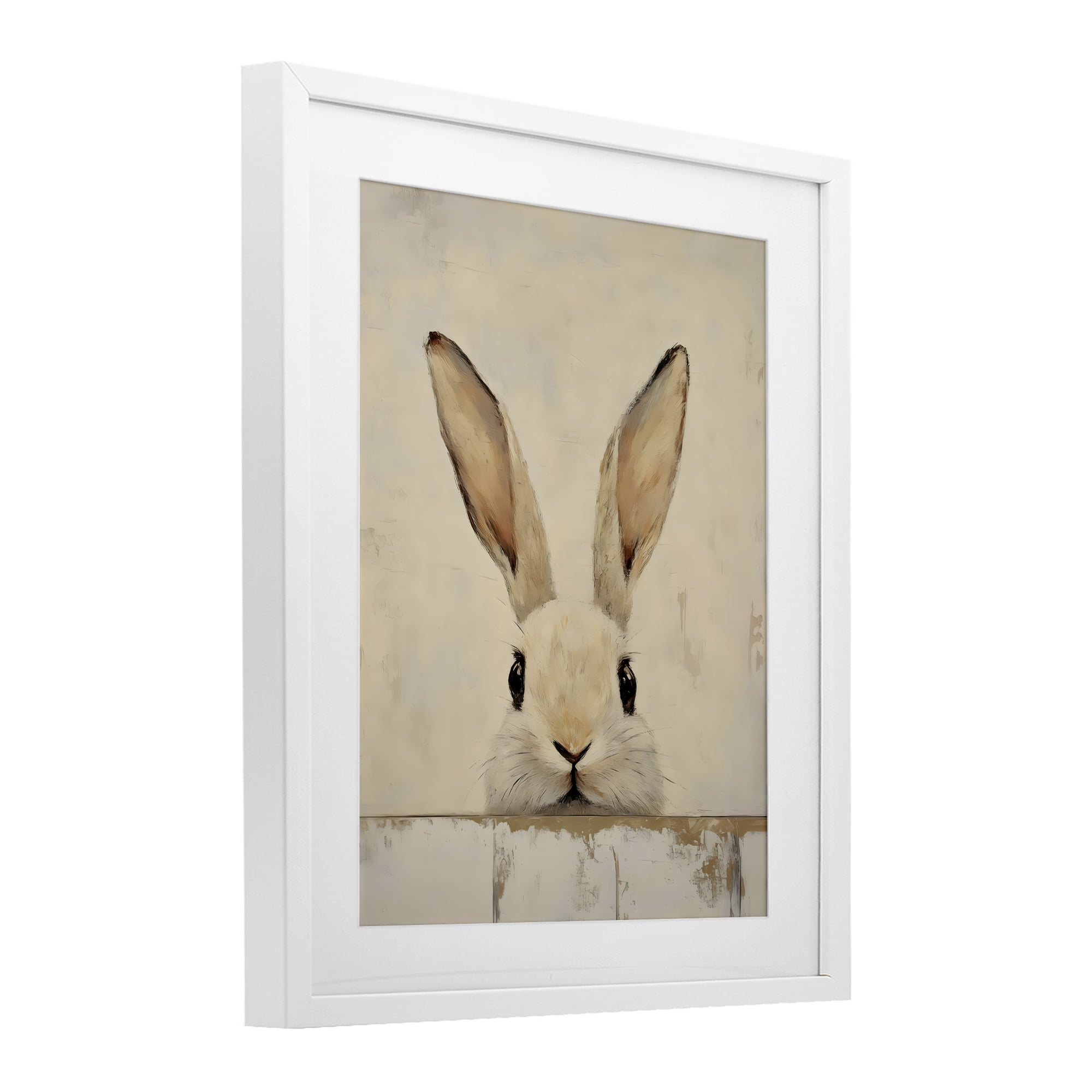 Stupell Industries Peeking Bunny in Soft Neutrals White Framed Print Under Glass, design by LSR Design Studio