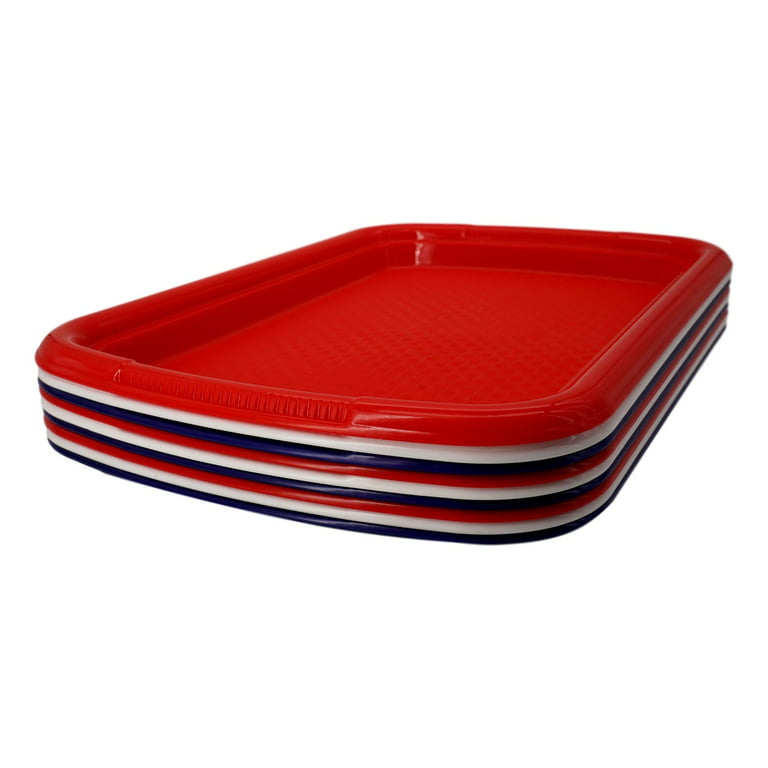 Rectangular Plastic Trays (9 Trays - Red, White, Blue) Measure 15.4 in x  10.4 in, BPA Free, Dishwaster Safe 
