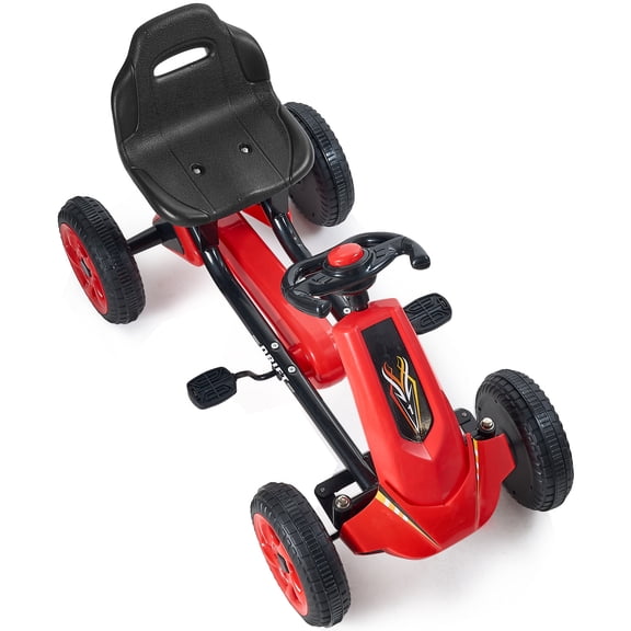 KFFKFF Pedal Go Kart, Quad Wheel Outdoor Toy for Children, Featuring Steering Mechanism, Comfortable Adjustable Seating, Grip-Enhanced Wheels, Lightweight Mobile Outdoor Pedal Vehicle, In Vibrant Red